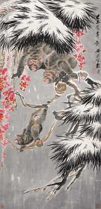 程璋 1919年作 松雪寒猿图 立轴